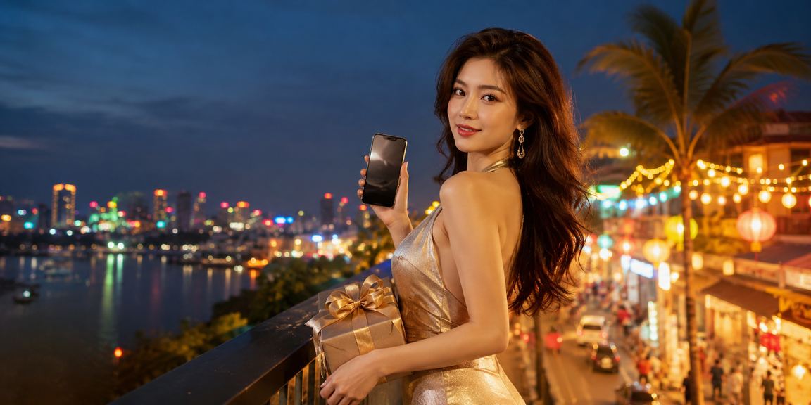 Người dùng Hà Nội chơi jackpot slots trên smartphone tại chợ đêm
