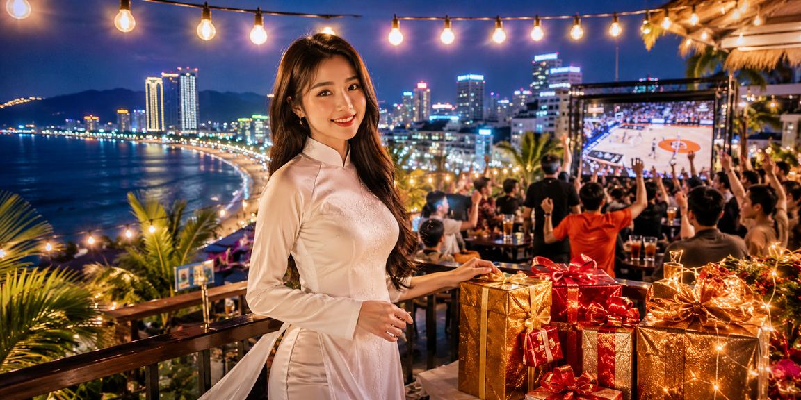 Người hâm mộ bóng rổ tại Nha Trang theo dõi kết quả cá cược trong trang phục áo dài truyền thống